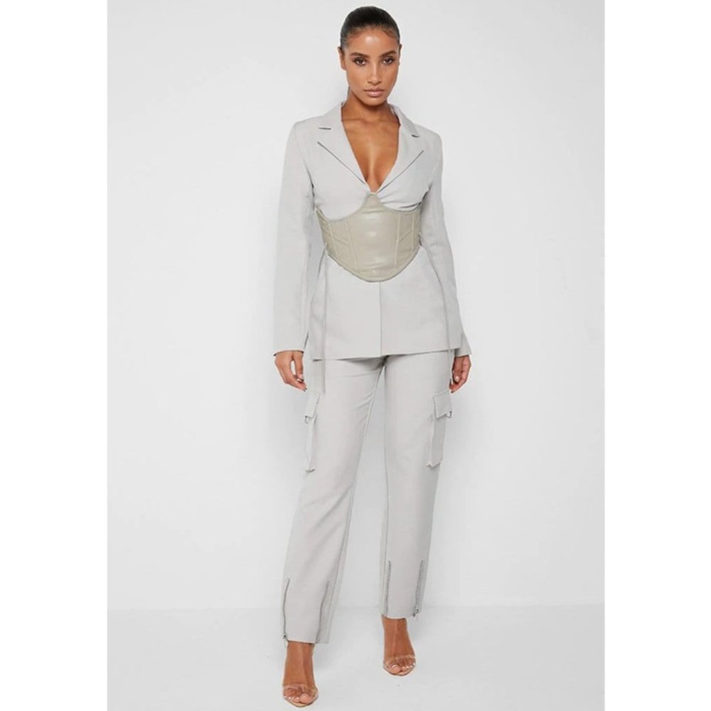 Blazer & Trouser Set w/ Vegan Leather Corset